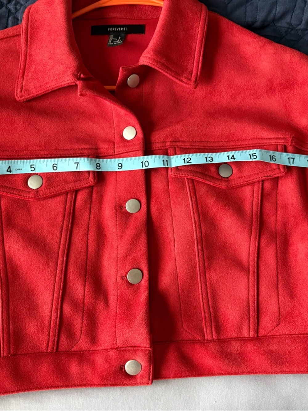 NWOT Forever 21 Bright Red Orange Cropped Faux Suede Jacket - Picture 9 of 9